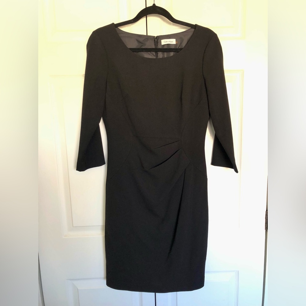 Black Calvin Klein 3/4 Sleeve Ruched Front Sheath Dress Size 4